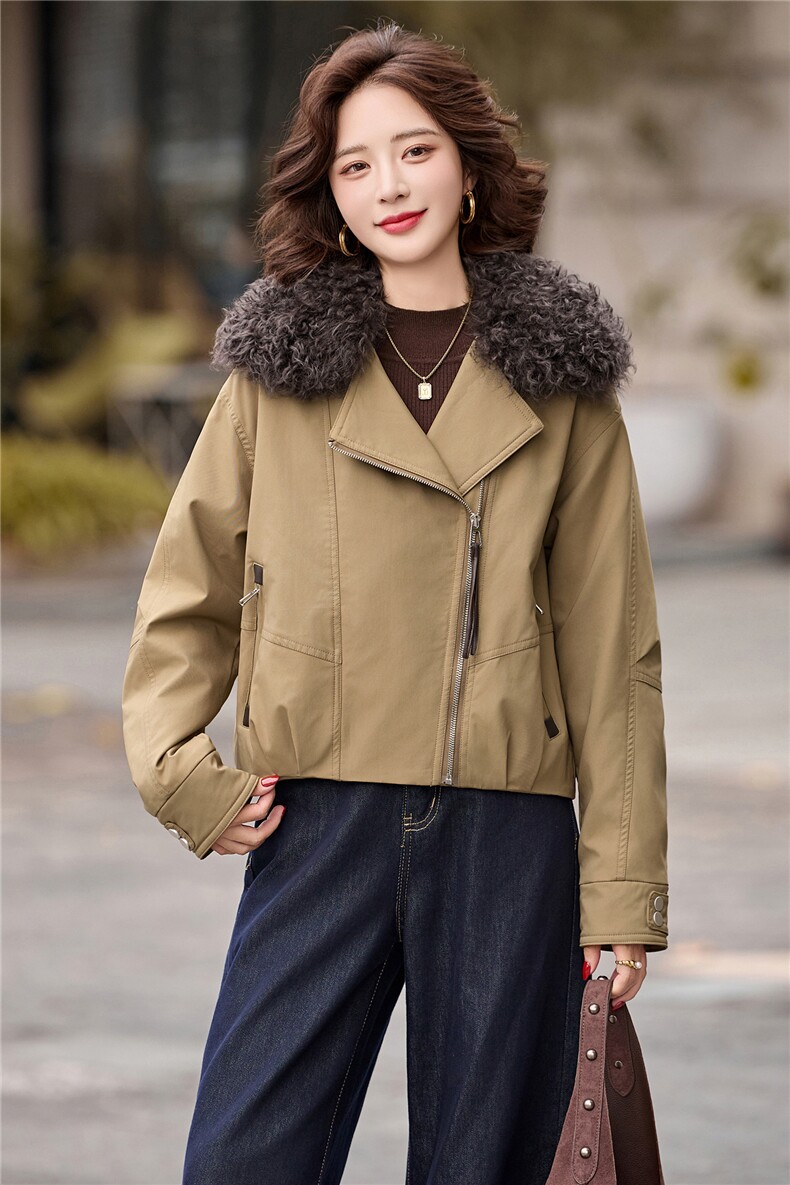 欧货2025冬羊羔毛毛领加厚保暖90白鸭绒羽绒服女,女装棉衣/棉服,玖莱伊