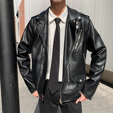 2026春新款港风机车帅气修身皮衣ins潮流皮衣外套W2124，男装皮衣，星座1108