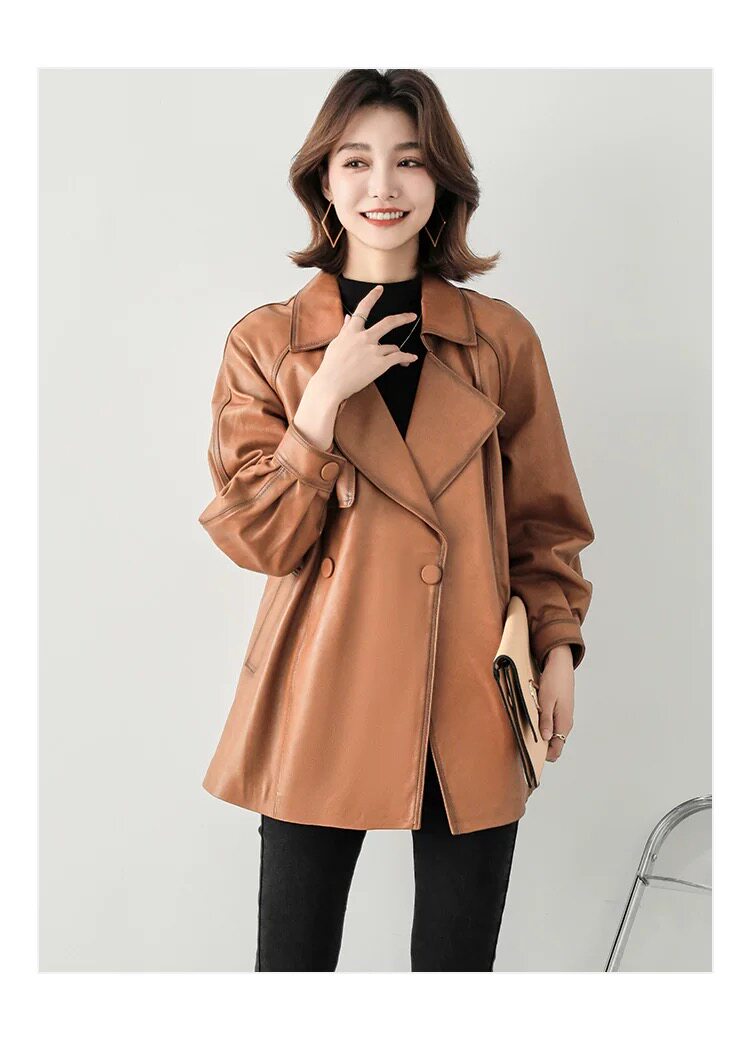 皮衣女款2025新款秋冬高级感皮风衣真皮海宁中长款进口绵羊皮外套图片