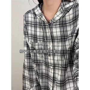 春季2026连帽格子衬衫美式撞色衬衣外套男女 C64148-TP3568图片