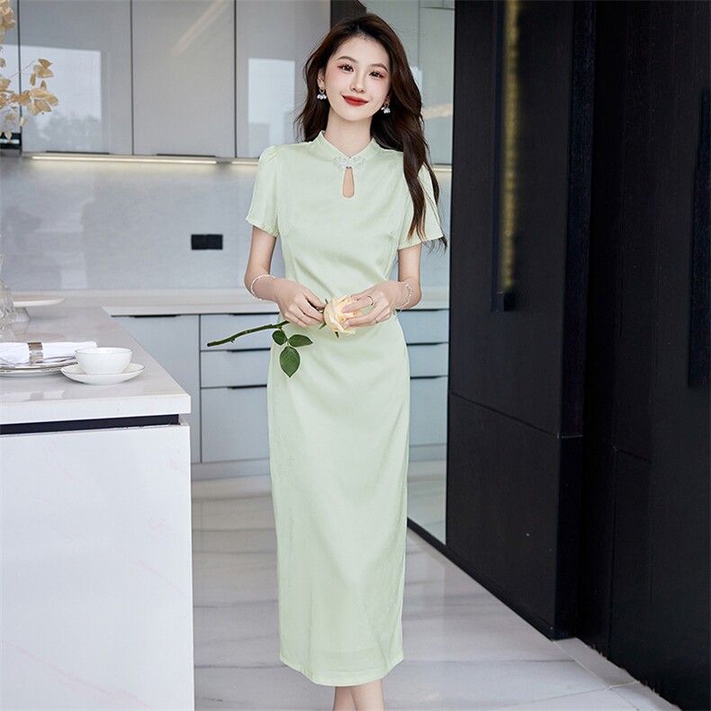 盘扣新中式国风黑色设计师原创连衣裙女装夏气质修身显瘦改良旗袍,女装连衣裙,时尚俏佳人