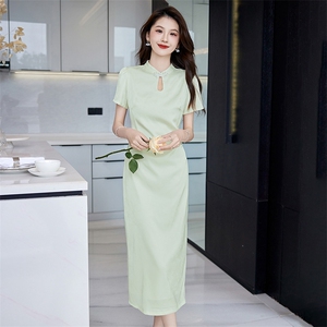 盘扣新中式国风黑色设计师原创连衣裙女装夏气质修身显瘦改良旗袍图片
