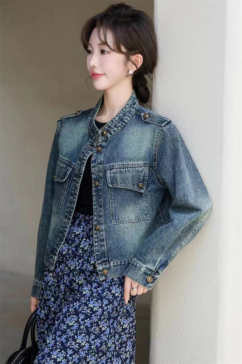 复古水洗做旧毛边牛仔外套女早秋新款宽松百搭单排扣短款夹克上衣,女装牛仔外套,跑量工厂店
