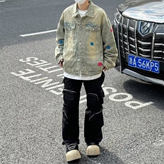 牛仔外套男秋季水洗做旧夹克春秋款美式复古潮牌上衣AM2229P78，男装工装外套，星座1013-5