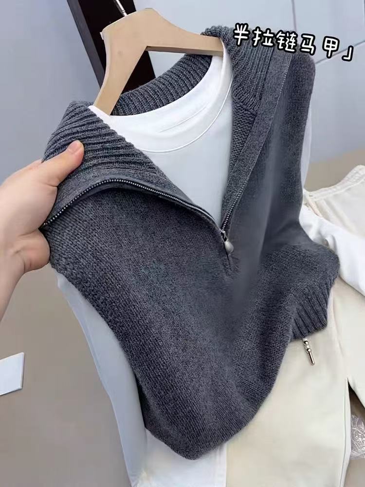 新款纯色无袖针织开衫马甲背心时尚简约,针织衫/毛衣,忠诺羊绒