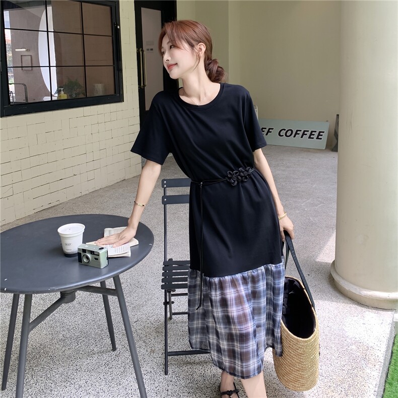 新款 现货主推下摆拼接配腰带连衣裙2585-P115-K178图片