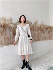 秋冬新款韩版时尚蕾丝连衣裙，女装连衣裙，荷塘月色