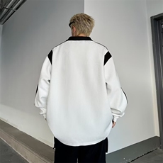 半拉链撞色翻领插肩卫衣男生春秋季宽松长袖Polo衫上衣服A42/P48，男装Polo衫，星座506