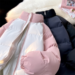得物二开拼接色棉衣拉链撞色棉袄男女生情侣立领A177-M718-P48图片