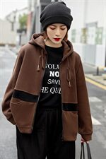 2020冬装新款时尚加绒连帽卫衣开衫外套，女装卫衣/绒衫，深水步