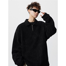 雪尼尔满天星半拉链翻领卫衣大码高级Polo衫外套LW610特P50加绒60，男装Polo衫，电商B215