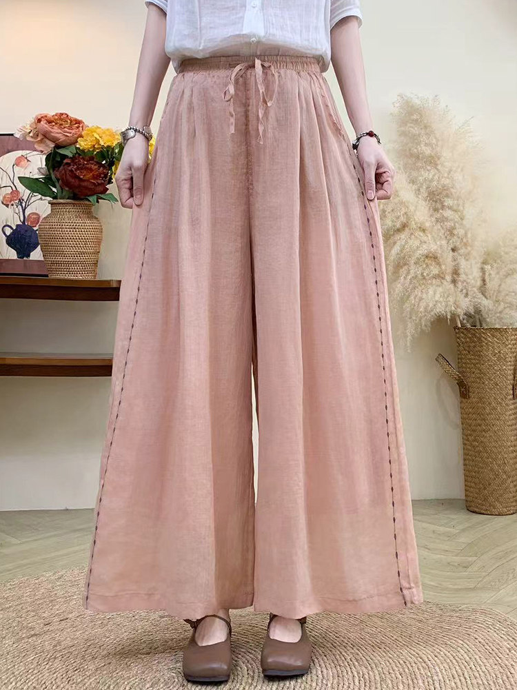 佛系衣服女春季飘逸仙气禅服女复古棉麻素衣外套休闲裤,女装休闲裤,江忆布依
