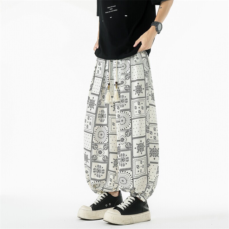 25夏季新款民族风夏季冰丝灯笼裤宽松休闲老钱风长裤504-K889-P50，男装民族服装，星座504