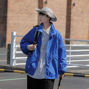 美式潮流休闲运动外套冲锋衣女男宽松纯色薄款春秋装夹克WT30 P85图片