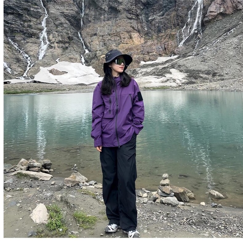 2025紫色冲锋衣男全压胶防暴雨专业户外黑胶防晒登山服女硬壳外套,男装防晒衣,星座1210-1