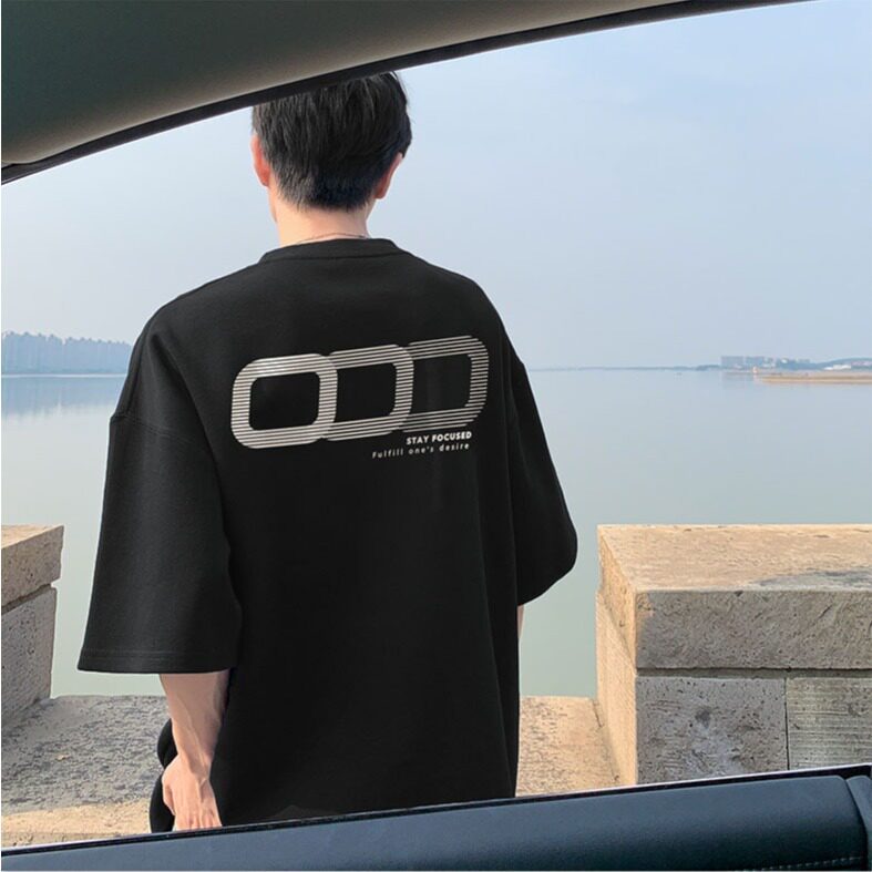 网络图纯棉240g复古宽松半截袖t恤男士简约百搭体恤痞帅高街,男装T恤,星座715-4