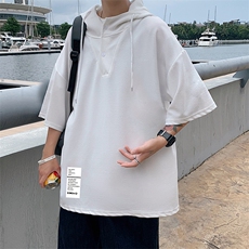 LD54045-P45连帽短袖t恤男大码胖子带帽五分袖中袖，男装T恤，电商A040