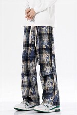 2026港风小香风扎染抽绳休闲裤膝盖褶皱大码M-5XL工装裤77937P45，男装工装外套，星座227-7