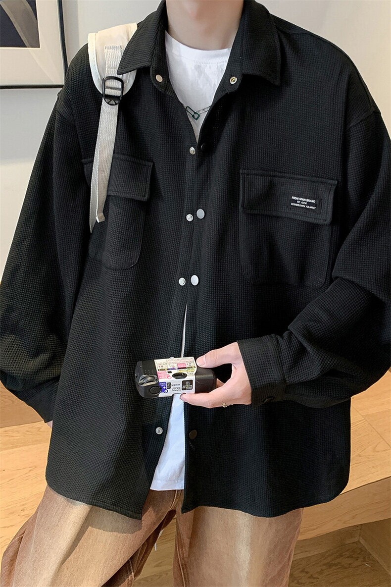 1港风华夫格工装大码M-5XL情侣女衬衣男长袖衬衫男CS7754P45控68,男装衬衫,星座226-2