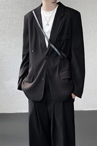 潮流休闲西装外套高级痞帅宽松韩版自带垫肩西服外套可整套搭配图片