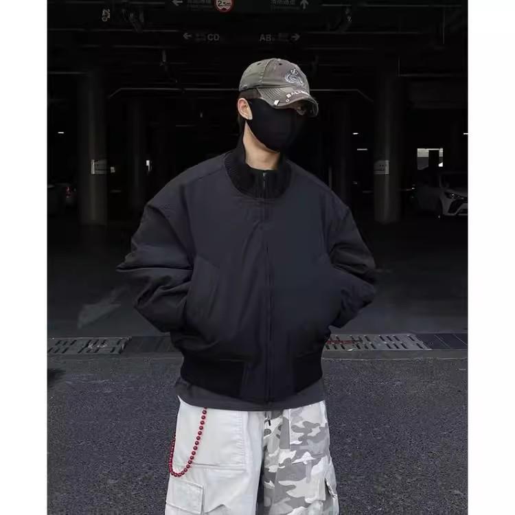 现货26春装美拉德立领飞行夹克纯色复古廓形高街棒球服外套,男装夹克,电商A486-1