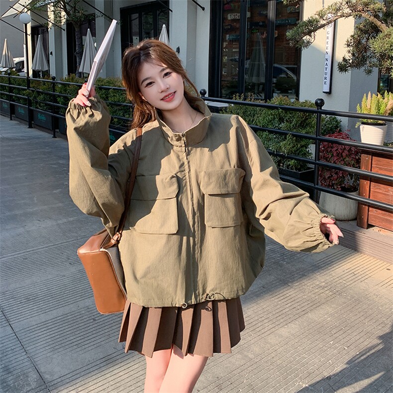 韩版宽松休闲工装短外套女春秋2025新款设计感炸街棒球服夹克上衣,女装短外套,浙宝208
