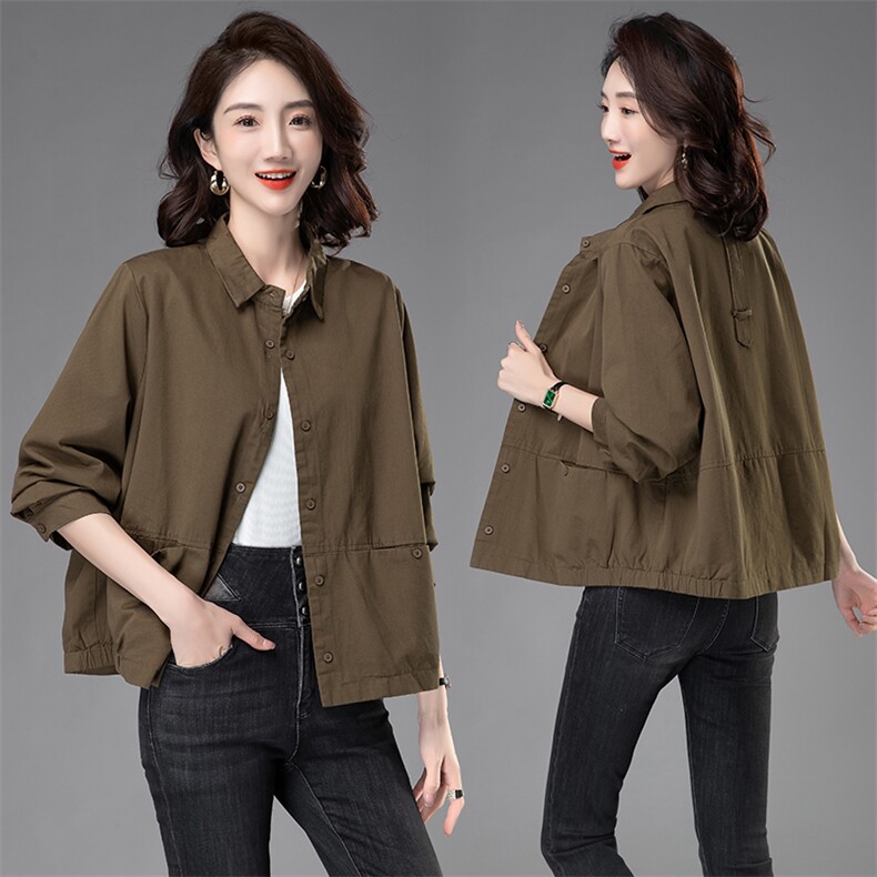 短外套女薄款2025年新款春秋宽松休闲百搭中老年妈妈装夹克上衣，女装短外套，曼沙奕珂