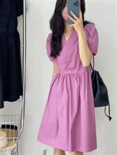 风斜抠连衣裙，女装连衣裙，玩美