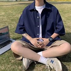 夏季新款衬衫潮流男高级感百搭简约休闲衬衣送领带CS071-P32，男装衬衫，星座308B-1