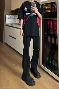 现货主推破洞弹力渐变大码直筒微喇毛边牛仔裤K860-K861-K866-P50图片