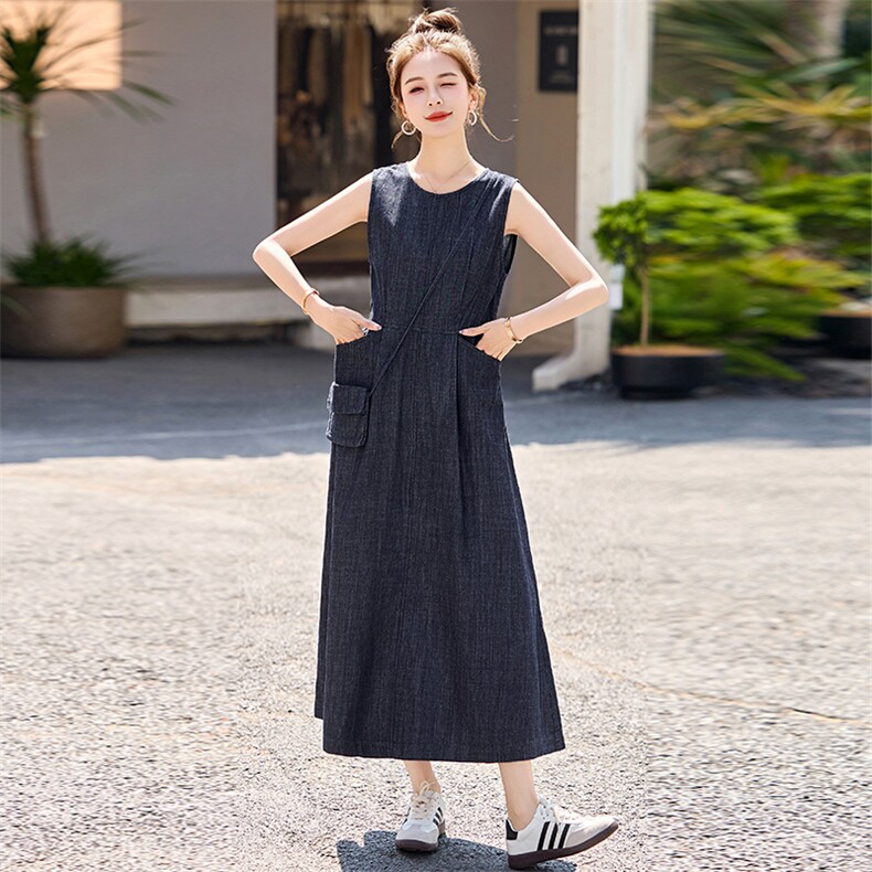无袖牛仔连衣裙女2025夏季新款法式气质超火减龄绝美休闲背心长裙,女装连衣裙,众宇琦