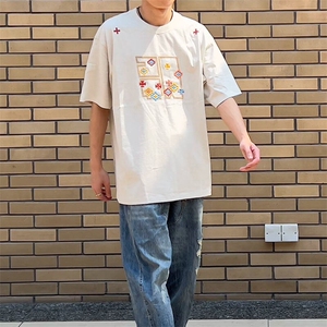 万针全刺绣工艺 高品质260克双纱纯棉美式高街短袖T恤 特P33图片