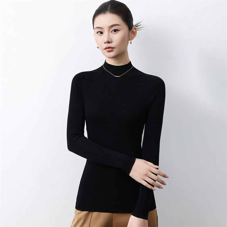 2025年春季套头长袖半高圆领纯色针织衫,女装羊毛衫,蚂蚁派对工厂直营店