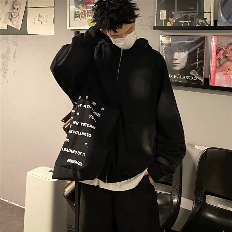【有货】DY3805-特P55美式擦脏废土风卫衣男2025新款秋冬拉链开衫,男装卫衣,星座603-2