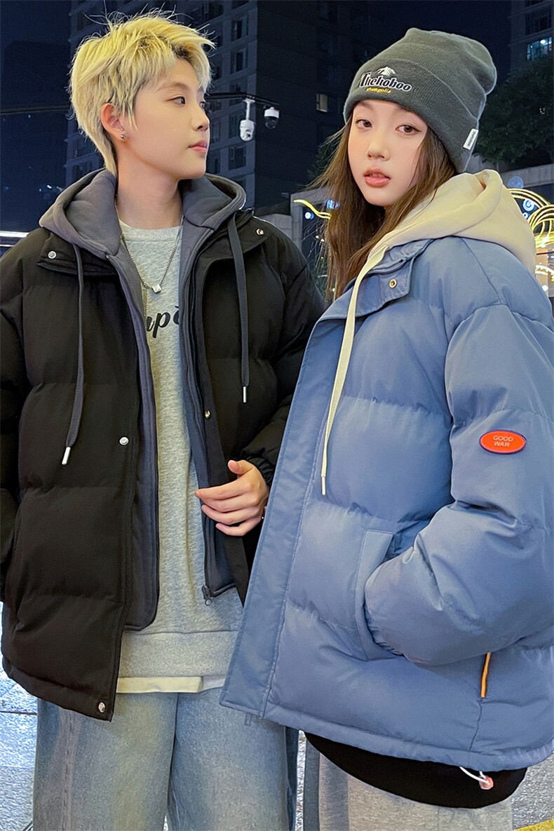 特批港风情侣夜景新款时尚宽松假两件连帽棉衣MY2273P70控118,男装棉衣,电商A247