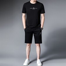夏季新款套装男2022宽松薄款短袖冰丝套装男休闲时尚百搭夏装，男装T恤，电商B212（原钱塘6029）