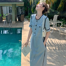 时尚显瘦牛仔连衣裙女夏季新款韩版宽松学生百搭裙子，女装连衣裙，秋水欣儿