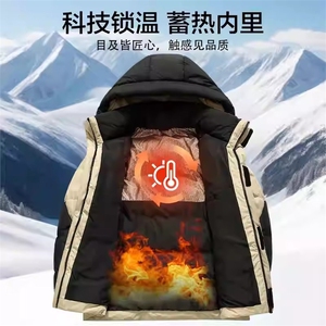 85%白鸭绒羽绒服男女同款新款拼色工装户外连帽保暖外套P240图片