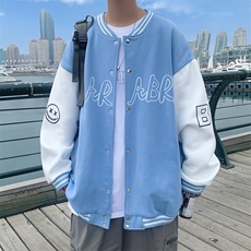 Y9906P30港风外景2024秋季拼色休闲宽松字母印花棒球领开衫，男装卫衣，电商A026-1