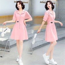 2024夏季新款简约优雅气质翻领休闲时尚高腰舒适修身连衣裙，女装连衣裙，三木叶子