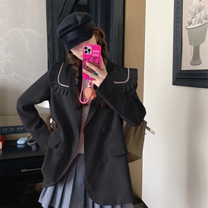 木耳边西装外套女2023春秋新款宽松洋气休闲学院风设计感小众西服图片