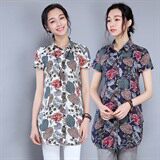 排多扣原创设计碎花2021年夏季短袖修身纽扣印花衬衫，女装衬衫，丽影随形