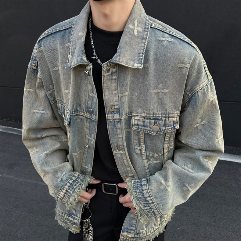 F666P78街头痞帅做旧水洗牛仔夹克男士潮牌日系复古宽松休,男装夹克,星座512-6