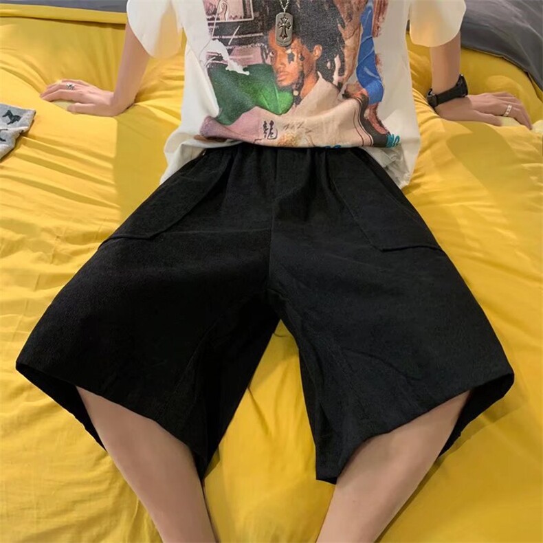 夏季男灯芯绒纯色五分裤宽松型直筒HK72P28图片