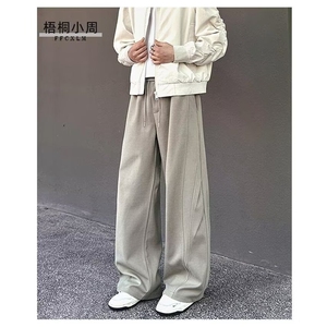 裤子男春夏工装裤男宽松直筒潮牌美式高街抽绳复古阔腿休闲长裤图片