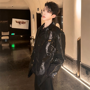 (图）小众液态金属垫肩西装外套黑色西服2666-P110图片