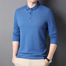新款秋季长袖Polo衫男士翻领t恤中年修身2022商务衫爸爸装上衣T恤，男装T恤，钱塘6003A(原)4033A