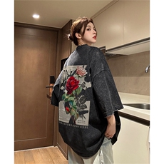 xz605-dsx128-特批30控492026春季新款玫瑰报纸印花水洗短袖T恤，男装T恤，星座605(原A050)