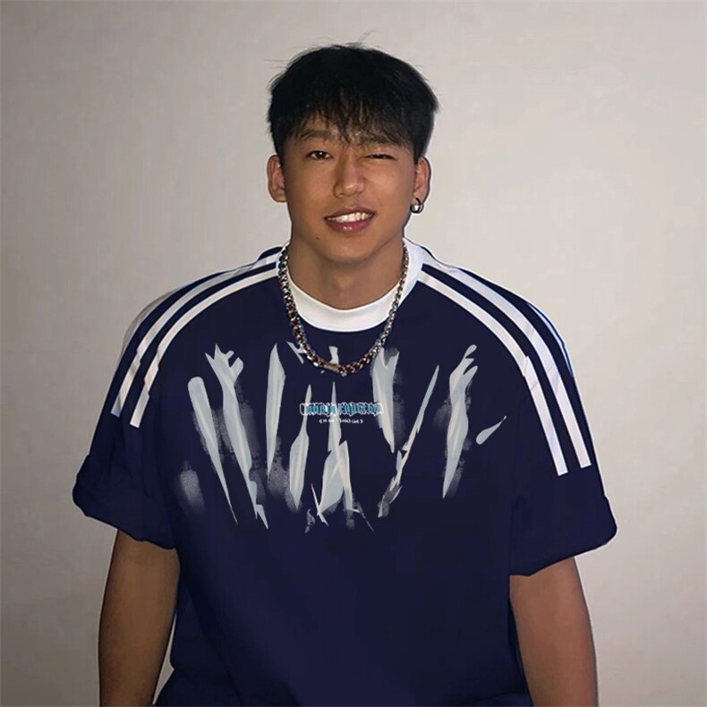 夏季美式高街重磅纯棉三条杠织带撞色男女短袖T恤ZD377-特P30,男装T恤,电商A486
