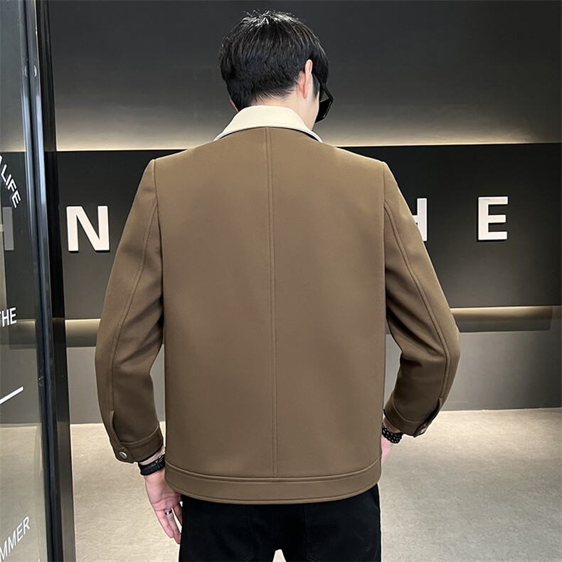 2023春季新品男士秋冬短款修身呢料拼色衣潮流休闲撞色呢料外套,男装毛呢大衣,电商B248